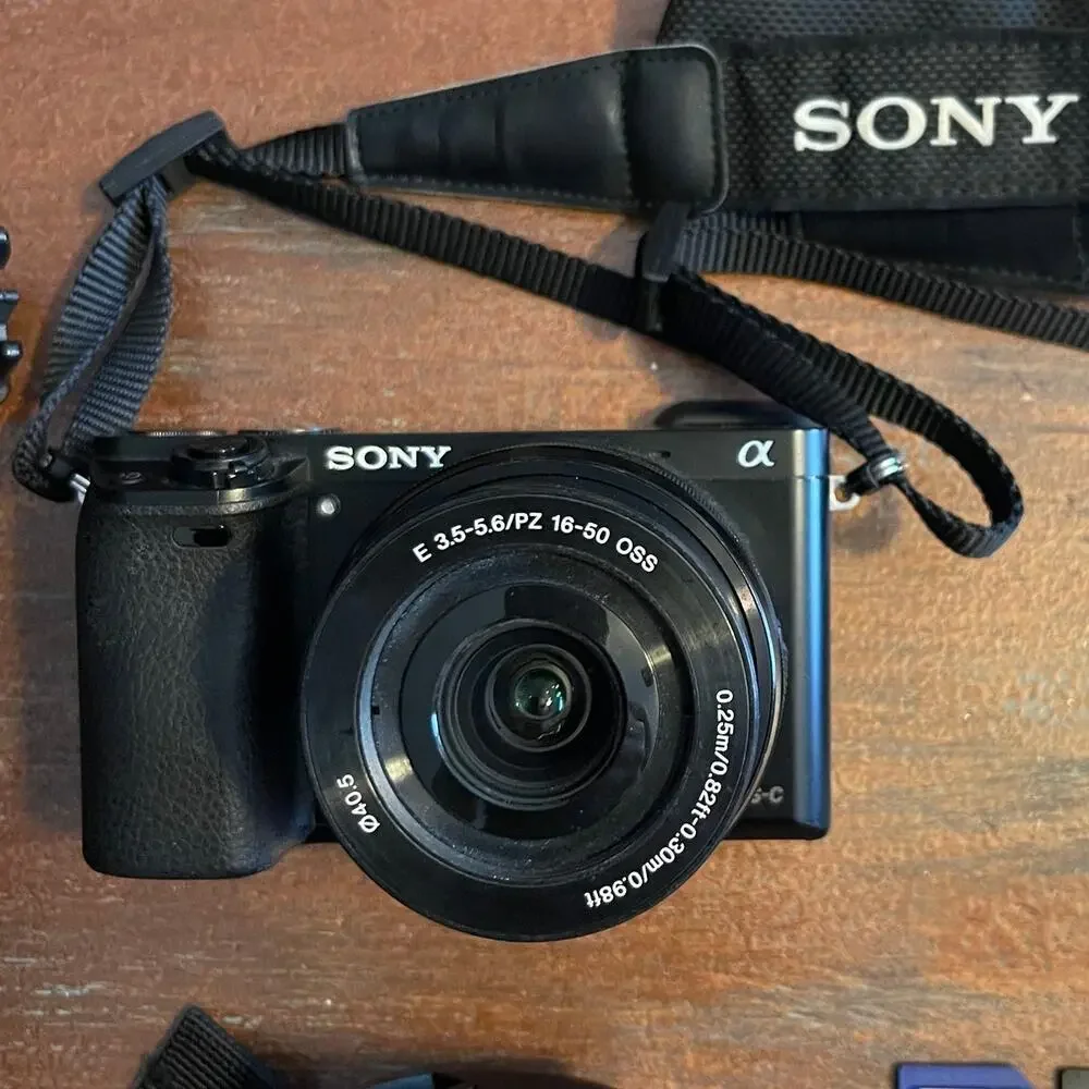 SONY A-6000 Camera PARTS ONLY 24.3mp w/ Acc. Sony Microphone + 2 Lens & More